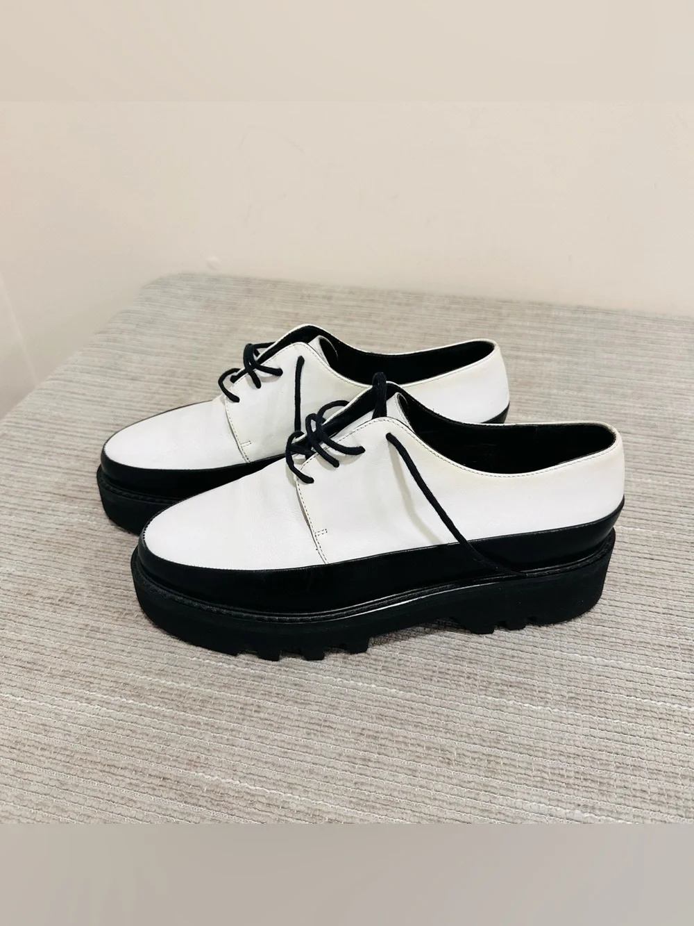 Unreal Fields Step Up White‎ Leather Creepers Platform Derby Shoes EU 39 / US 8